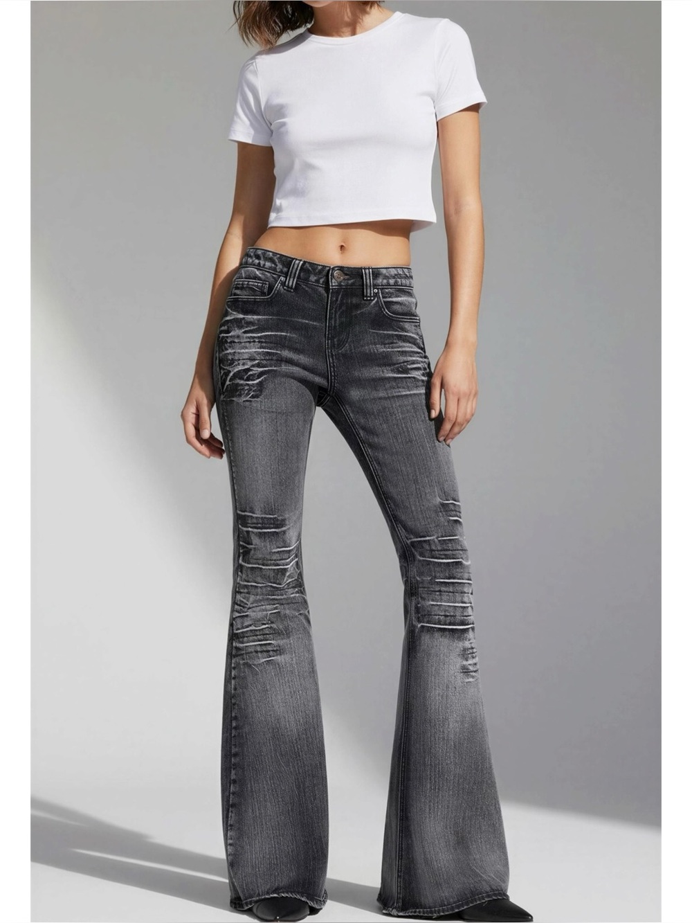 JADED LONDON Extreme Flare Drift Bootcut Jeans, Washed Black, 28”